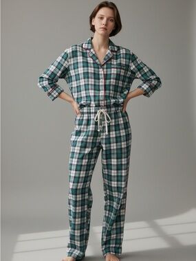 Lands' End Green & Blue Plaid Drawstring PJ’s